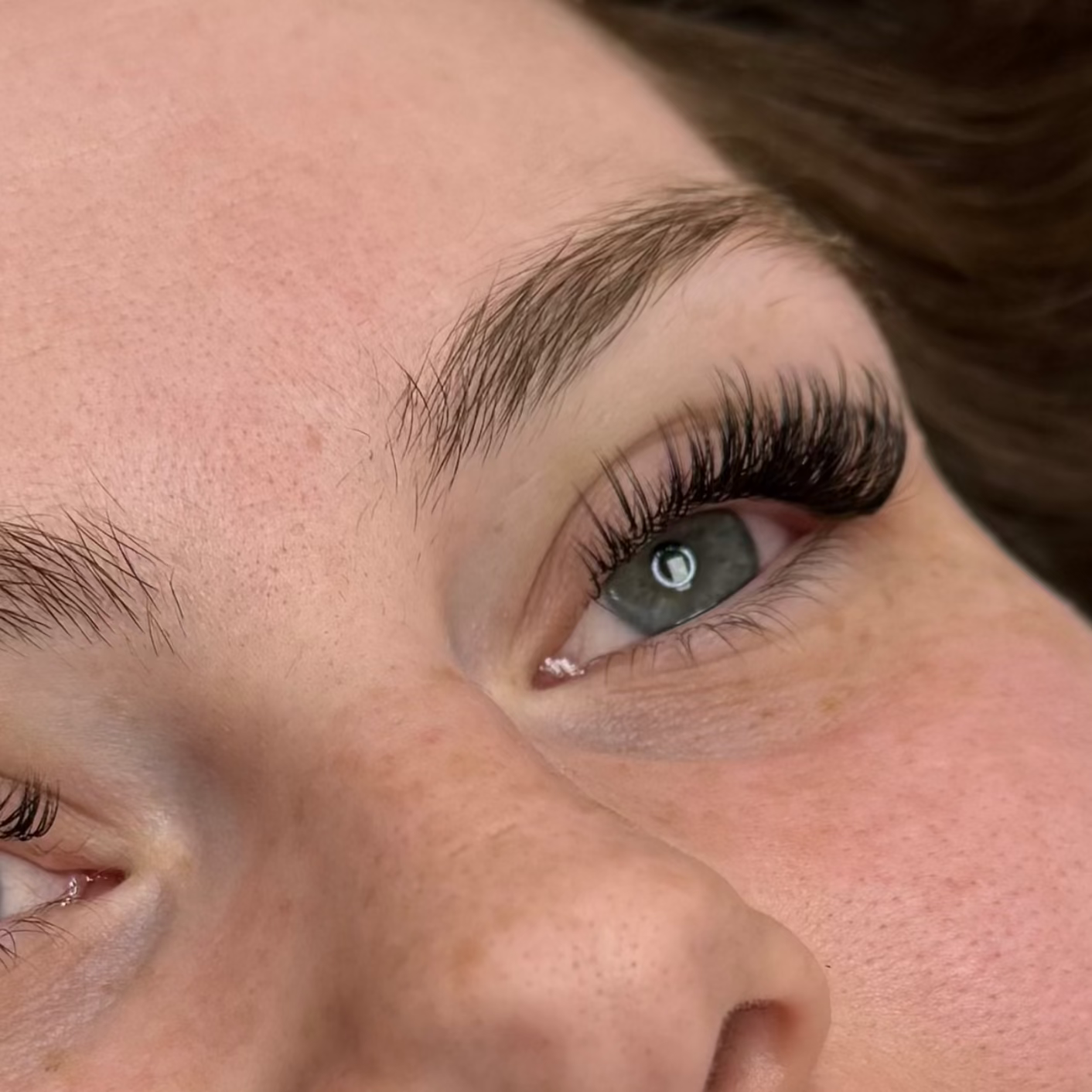 Close-up of a person's lash extensions