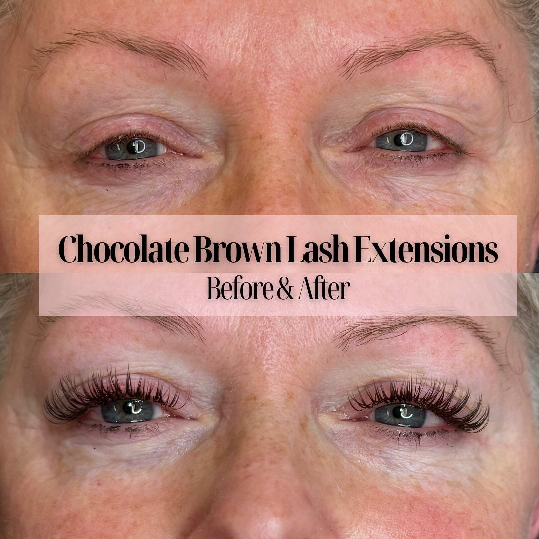before and after chocolate brown lash extensions