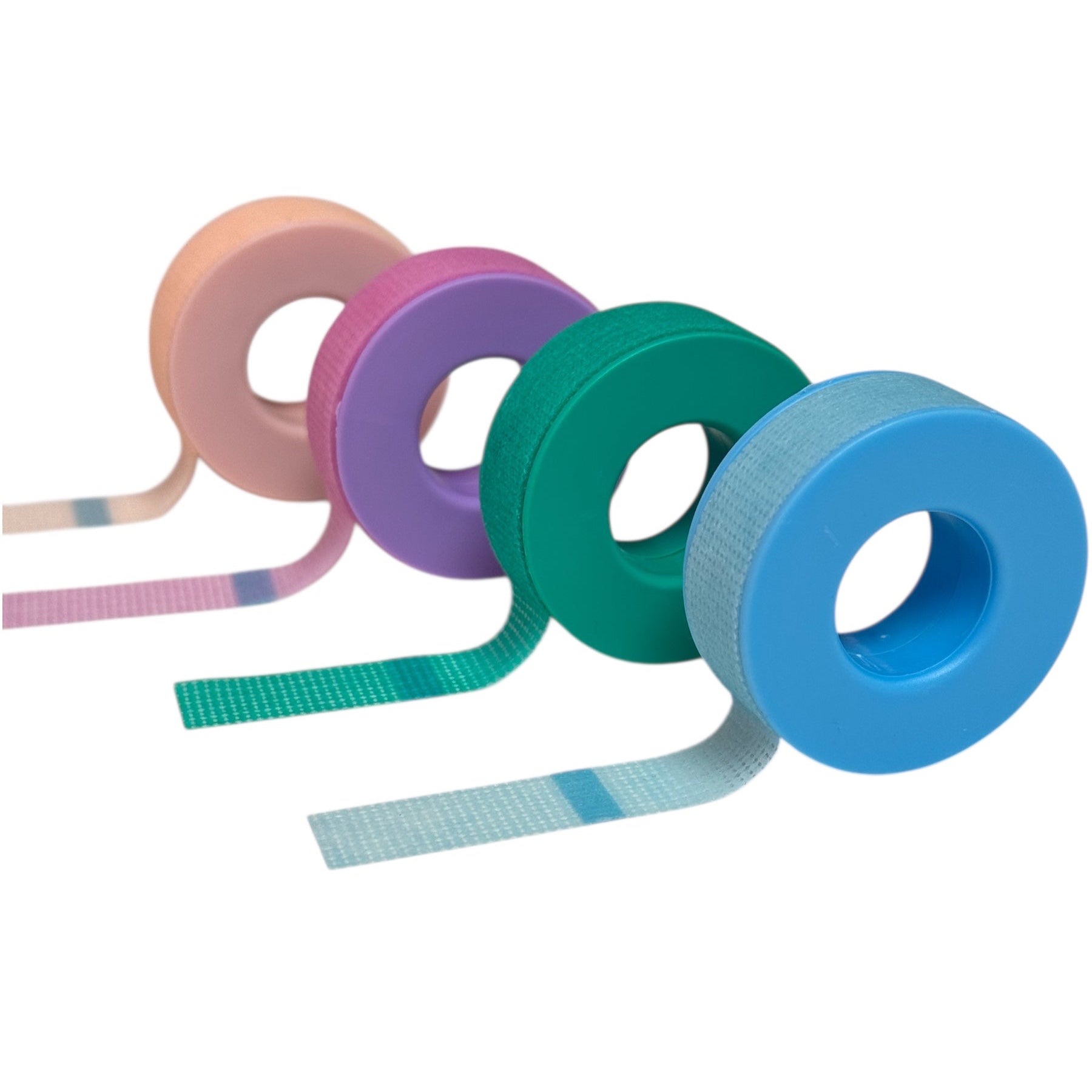 Sensitive Non-Woven Breathable Silicone Tape in Pink, Blue, Green, and Purple — gentle, breathable lash tape for sensitive skin.